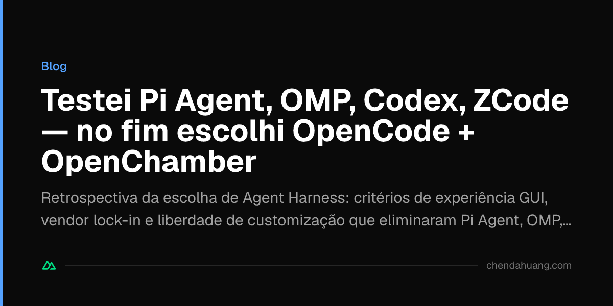 Testei Pi Agent, OMP, Codex, ZCode — no fim escolhi OpenCode + OpenChamber