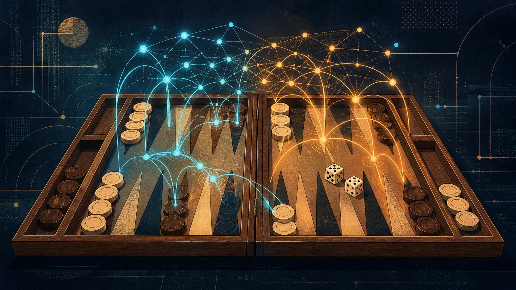 发光自对弈网络的西洋双陆棋插画