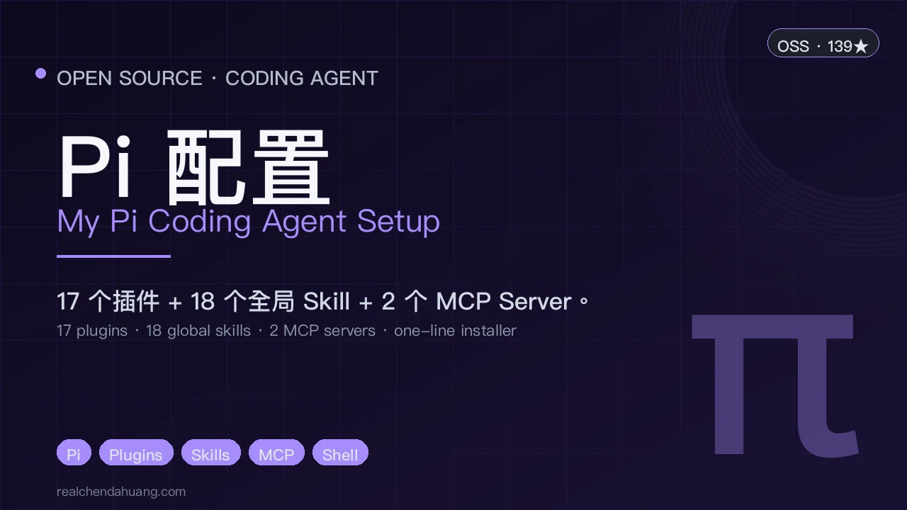 pi-config 暗紫色产品卡：Pi 配置 / My Pi Coding Agent Setup